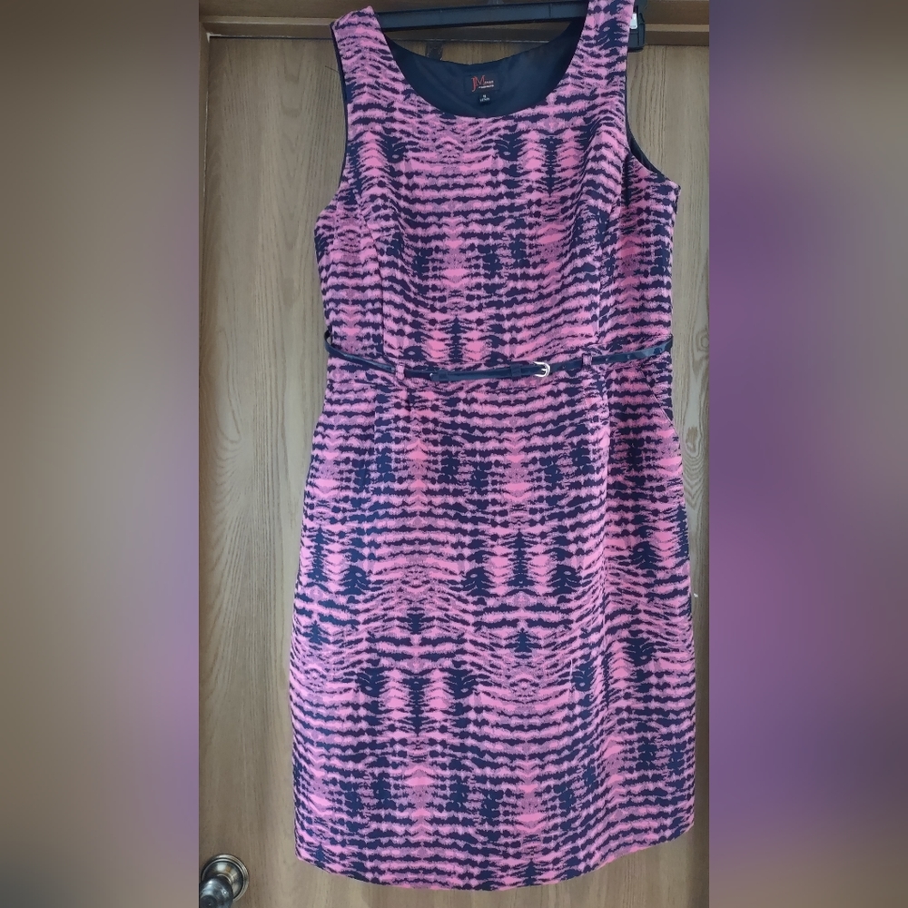 Pink/Navy JM Studio Sleeveless Belted Dress
